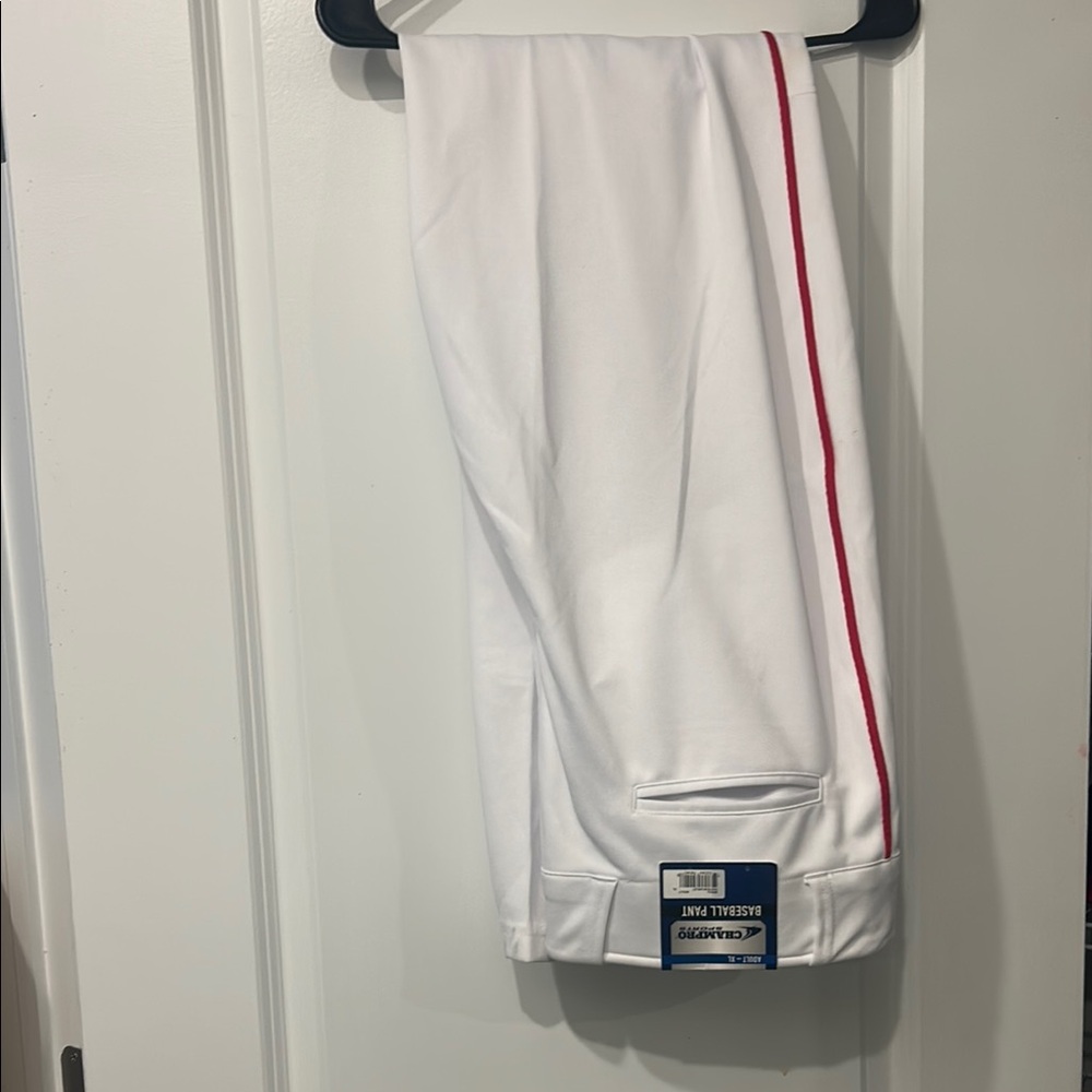 Champion White Baseball Pants with Red Stripe